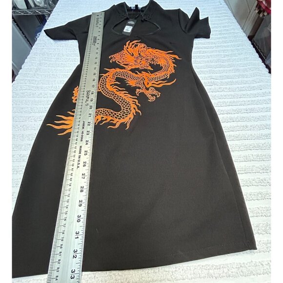 Fashion Nova Women's Mini Bodycon Dress Large Puff Of Fire Dragon Cutout Black - Picture 5 of 8